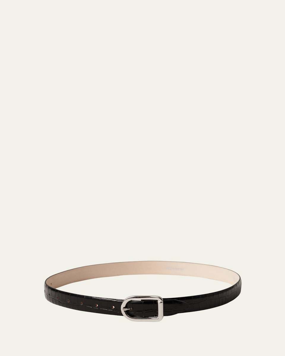 Mija Croco-Embossed Leather Skinny Belt
